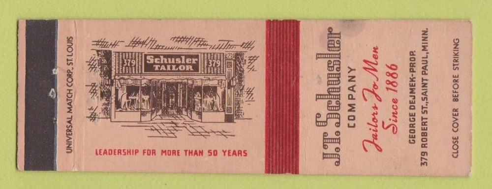 Matchbook Cover - JT Schusler Tailors Men's Clothes St Paul MN WEAR