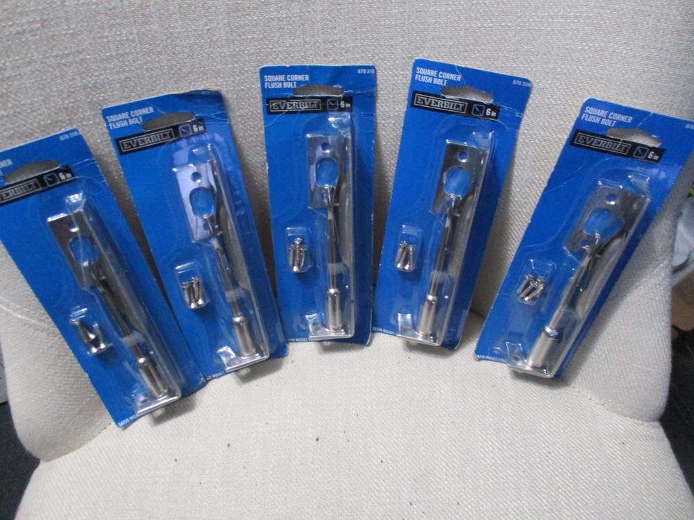 5 pcs Everbilt 878 318 6-in Square Corner Flush Bolt Satin Nickel Finish New