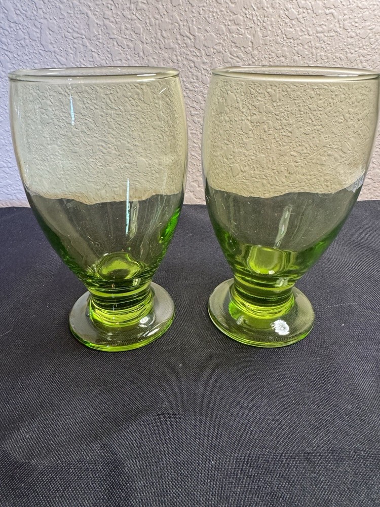 Vintage Cristar Copa Lexington lime green footed water goblets  Set of 2