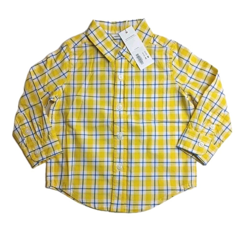 NEW Janie and Jack Boys Shirt Size 12-18 Months Button Down  Blue Yellow Preppy