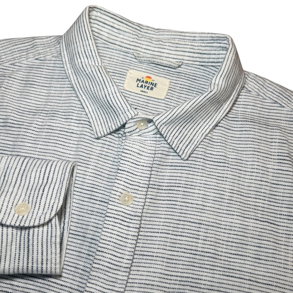 Marine Layer Mens S White Navy Striped Long Sleeve Button Down Shirt Nautical