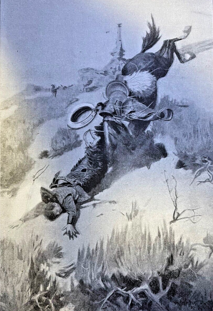 1908 Vintage Magazine Illustration W. Herbert Dunton Rider Thrown From Horse