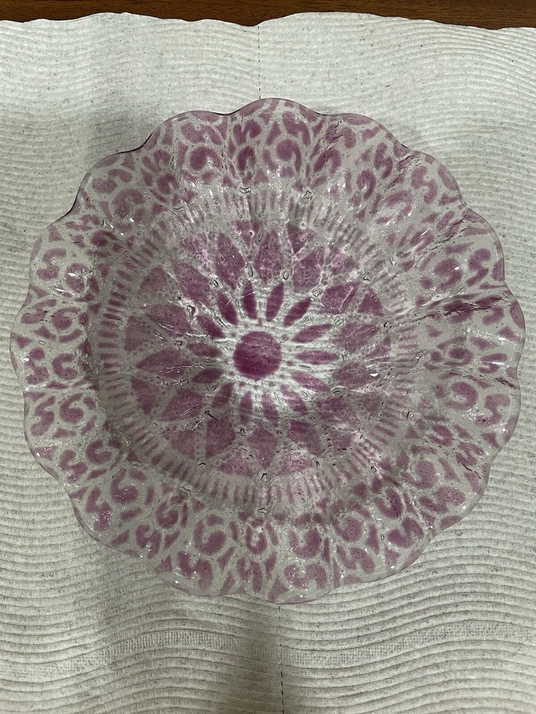 Vintage Sydenstricker Fused Glass Cranberry Embassy Fluted Plate Bowl Signed