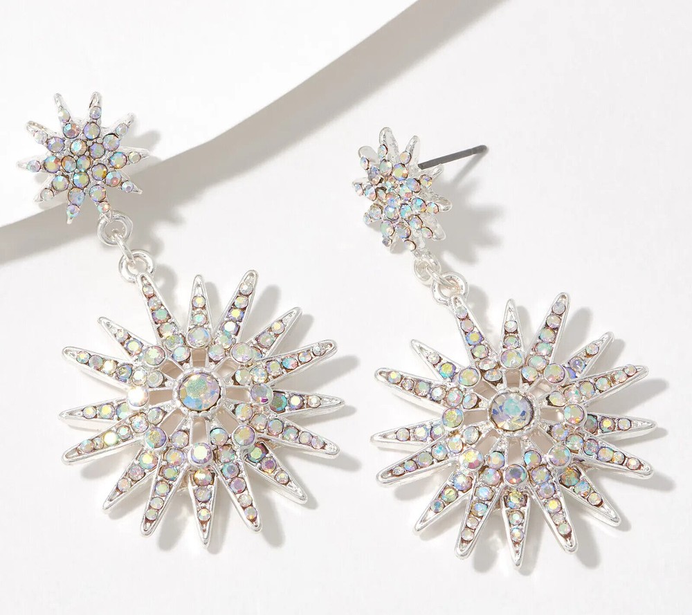 KIRKS FOLLY STARBURST Star Starry Night Juliet Earrings silver tone PIERCED