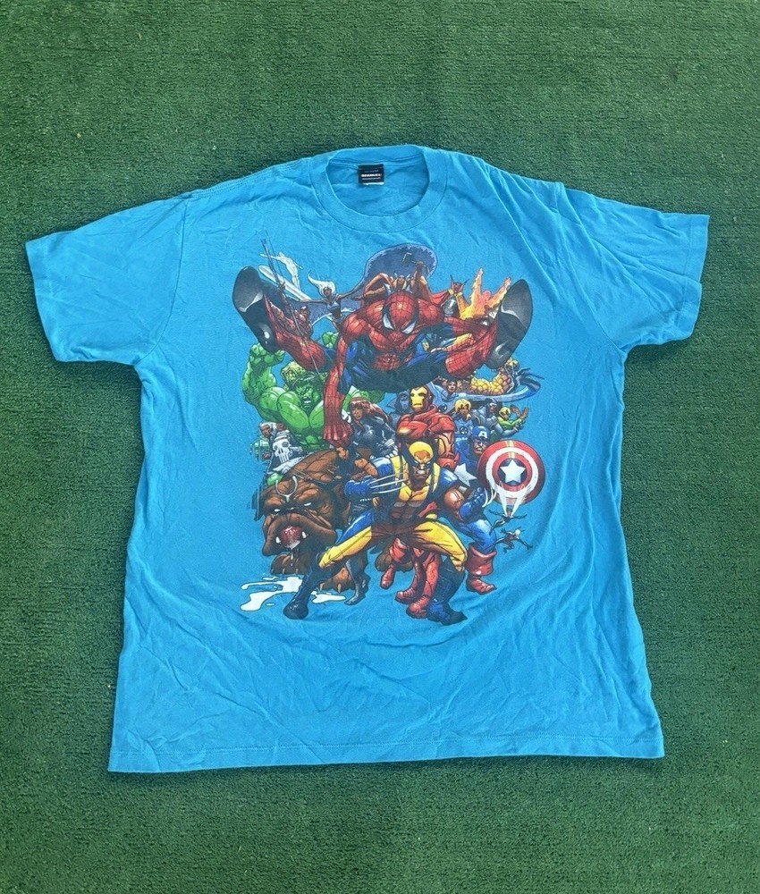 Vintage Mad Engine Marvel Super Heroes Universe Comics T-Shirt Sz. XL Y2K