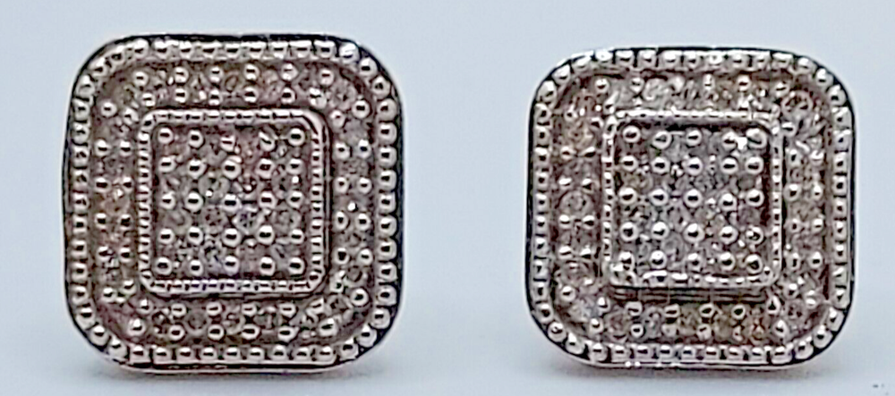 Vintage 10MM Sterling Silver Pave Diamond Cluster Earrings