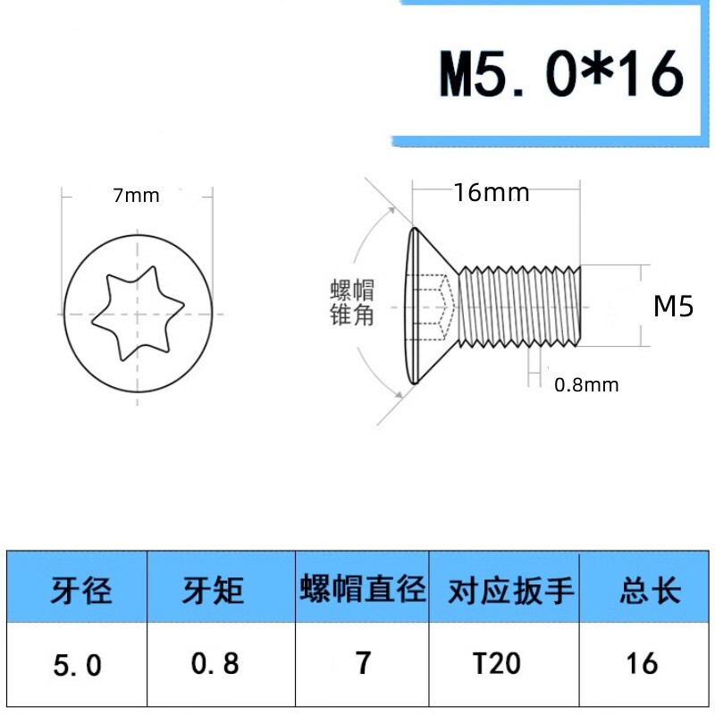 M5x16mm Torx Screws for Replaces Carbide Insert CNC Lathe Carbon Steel 30Pcs