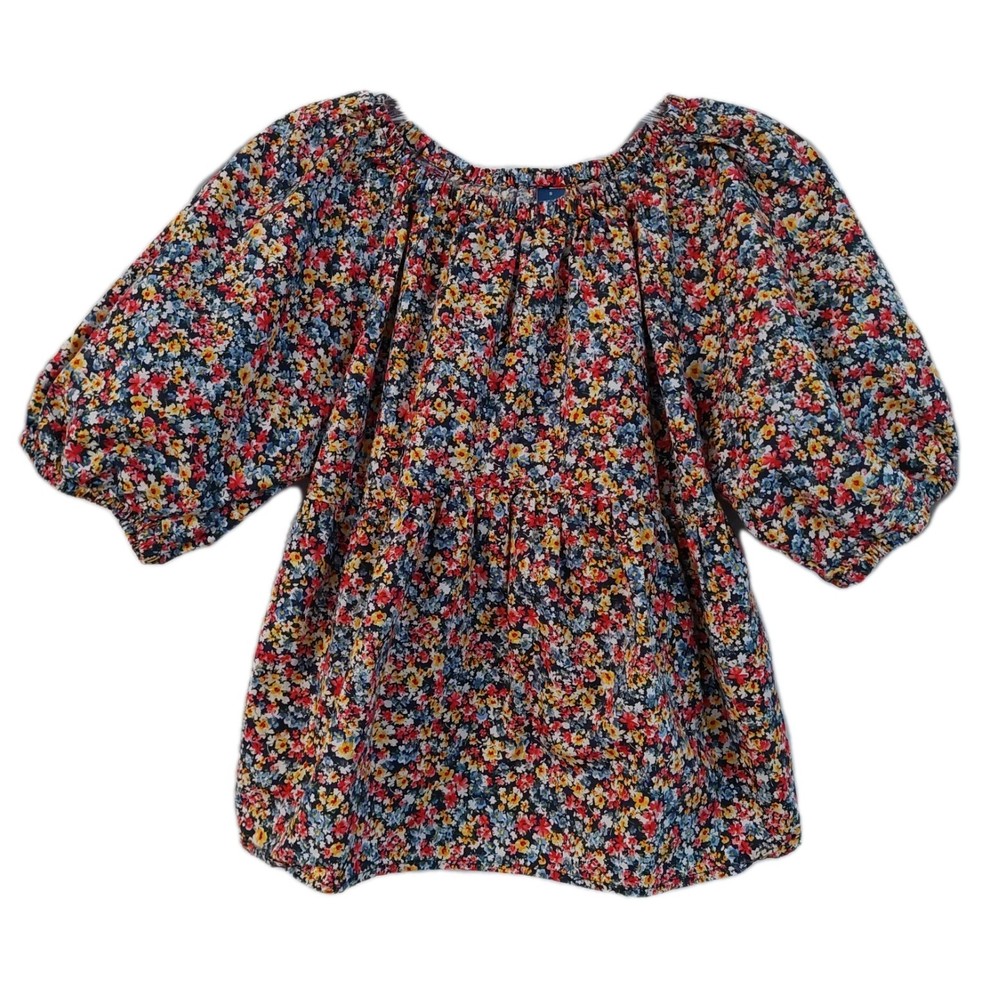 Old Navy Womens Shirt Size Small  Babydoll Blouse Floral Puff Sleeve Multicolor
