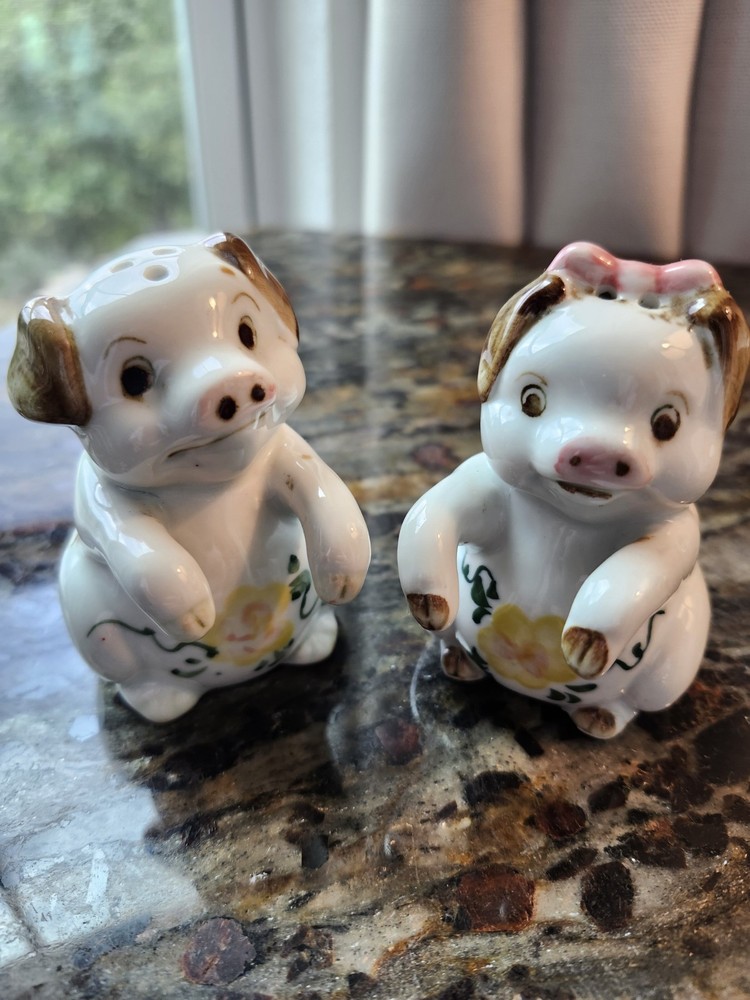 Vintage Pig Salt Pepper Shakers Girl & Boy Piggies