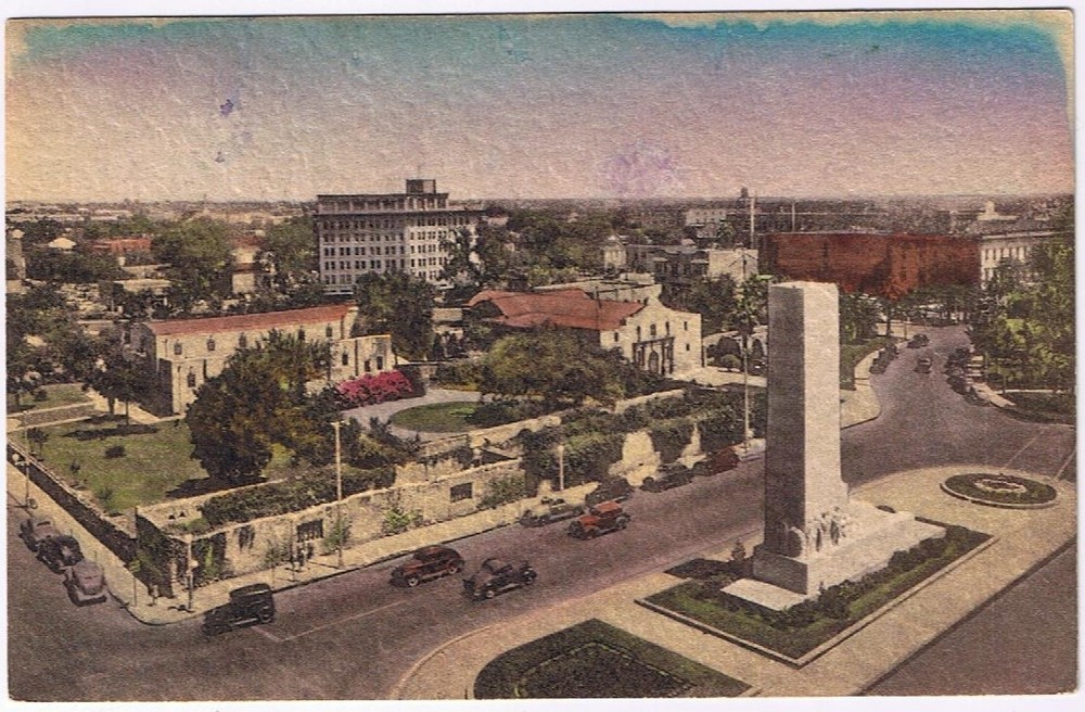 Postcard Alamo Cenotaph & Alamo Park San Antonio Texas