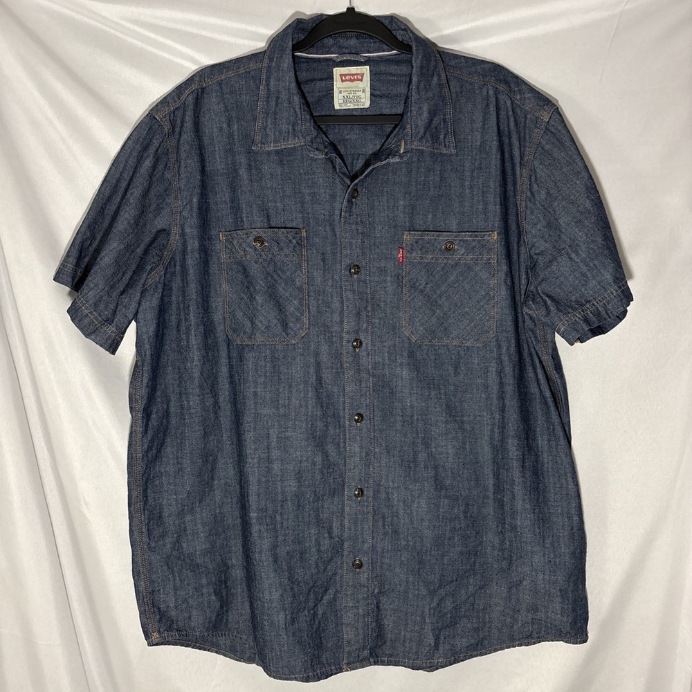 Levi’s Western Style Denim Button Up Short Sleeved Shirt, Men’s XXL, Blue, MINT