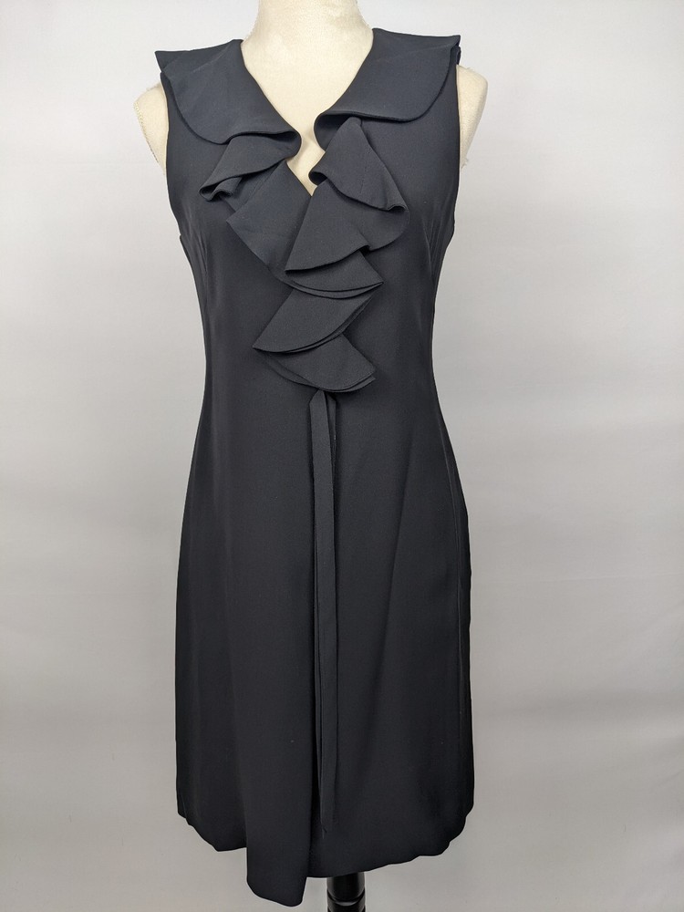 Sara Campbell Midi Dress Black 6 Sleeveless Ruffled Neck Lined