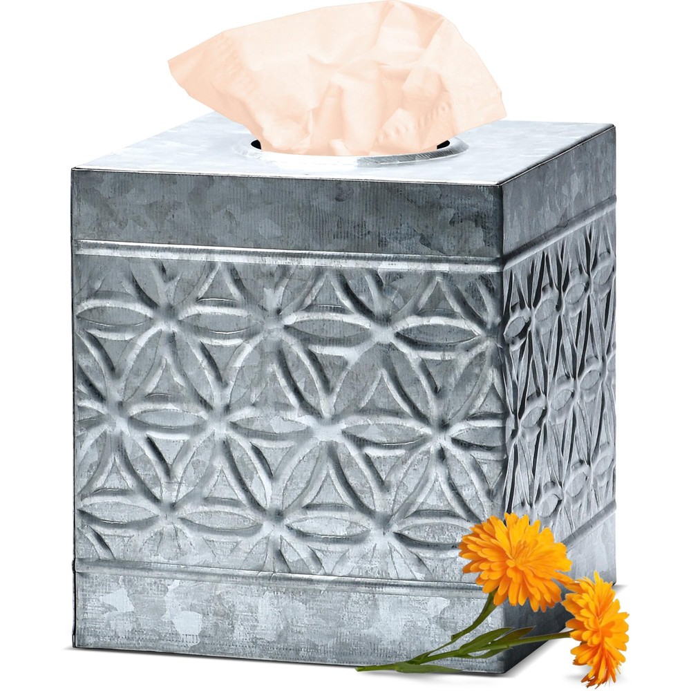 Galvanized Tissue Box Cover Square, Rustic Bathroom Accessories, Tissue Holde...