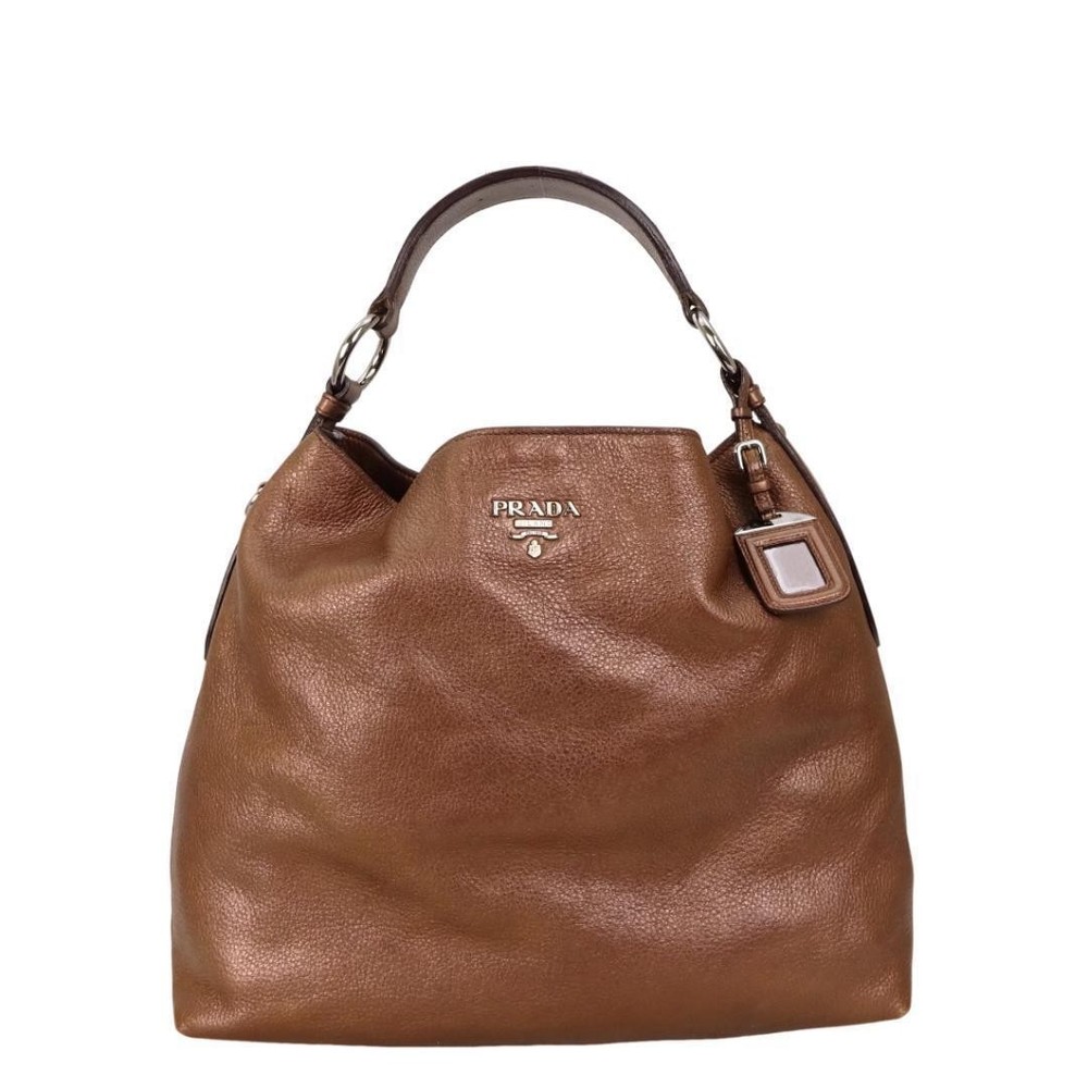 RARE PRADA bronze brown leather gold shoulder bag good condition