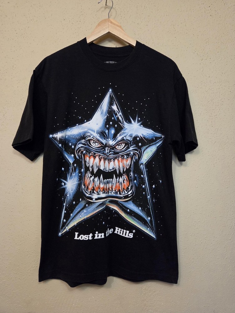 Lost In The Hills Shirt Mens Medium Black Horror Star Graphic Tee Double Sided