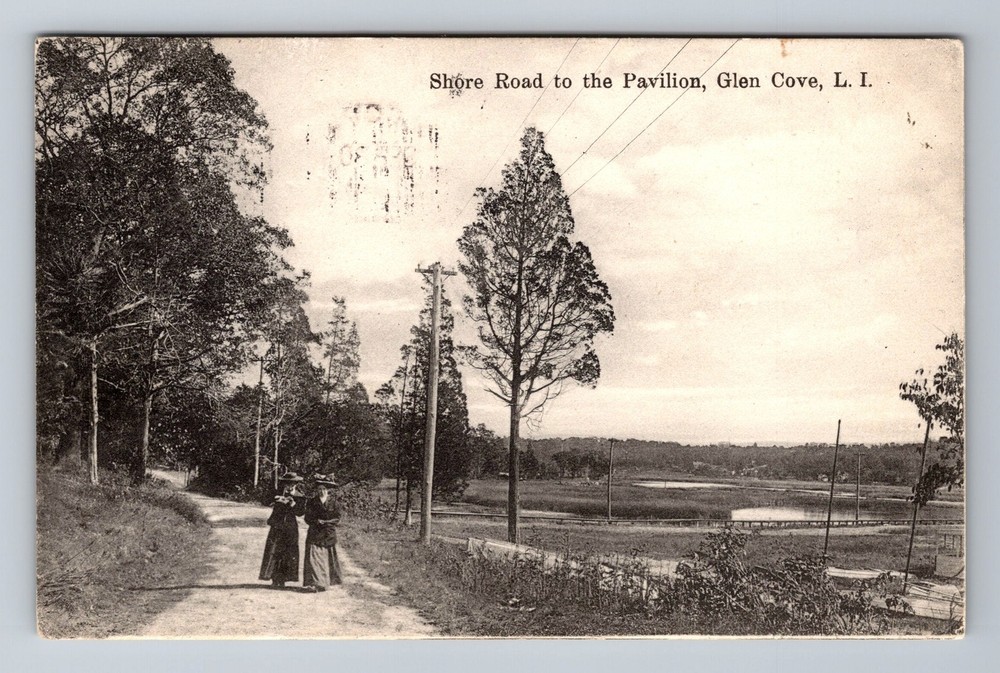 Long Island NY-New York Shore Road To Pavilion, Glen Cove Vintage c1909 Postcard