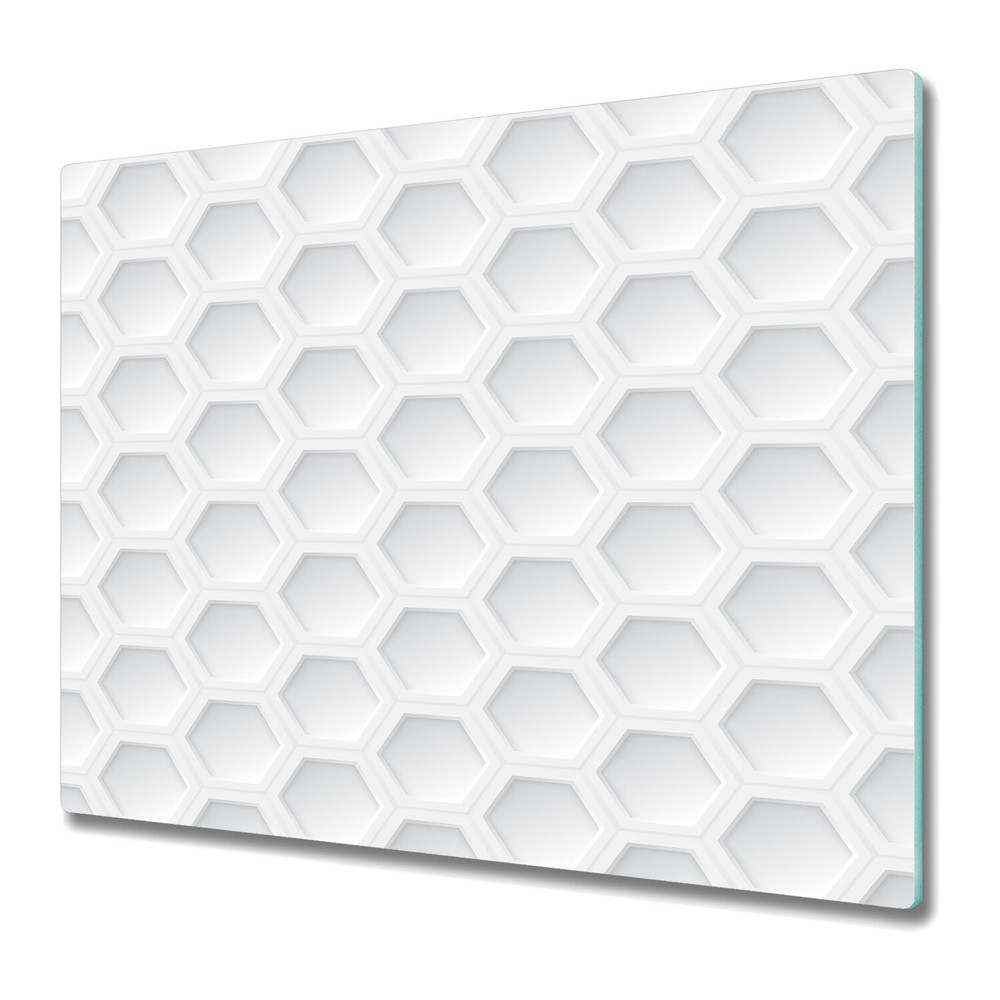 Glass Kitchen Chopping Board Worktop Saver White 3d hexagon grey art 60x52