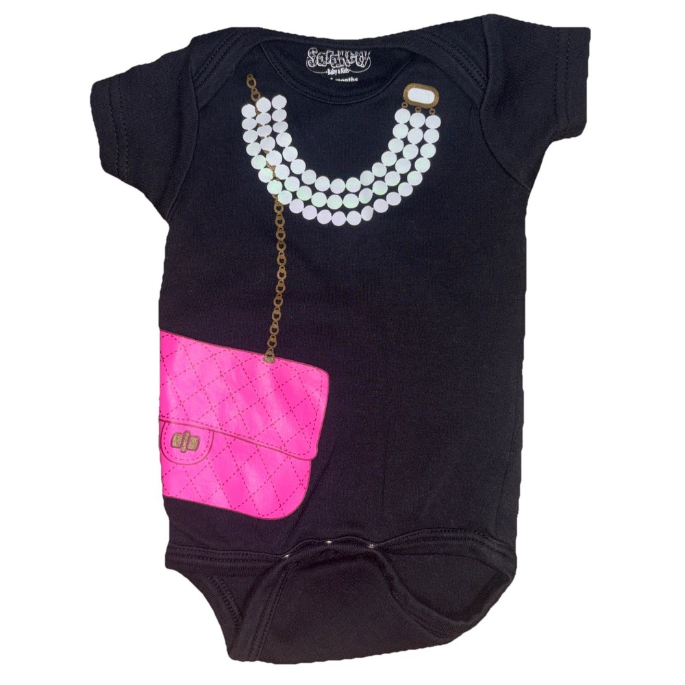 Sara Kety Infant/Baby Bodysuit - Black- Purse & Necklace Jewelry Print