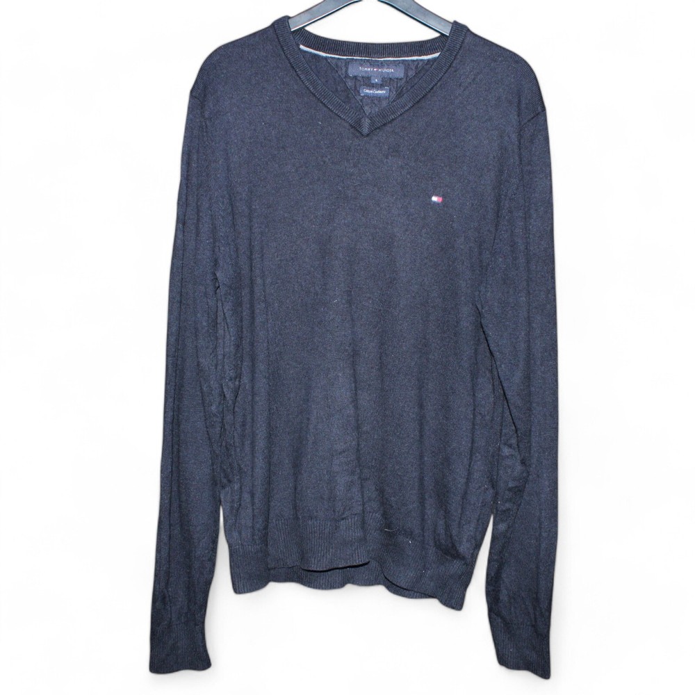 Tommy Hilfiger Jumper Mens Small Blue Cotton Cashmere Knit Sweater Pullover