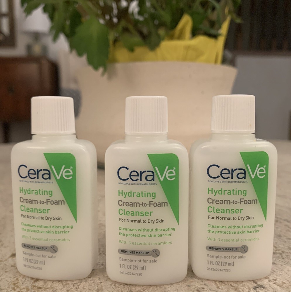 3 X CeraVe Hydrating Cream-to-Foam Cleanser - 1oz Each