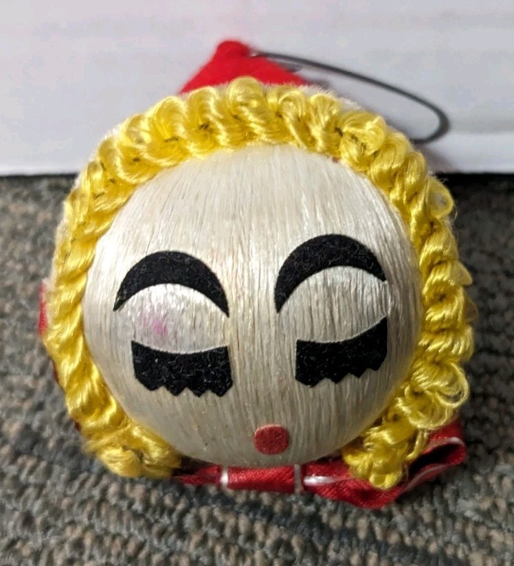 Vtg 1960's Christmas Ornament Satin Ball Girl Face Made In Japan Red Riding Hood