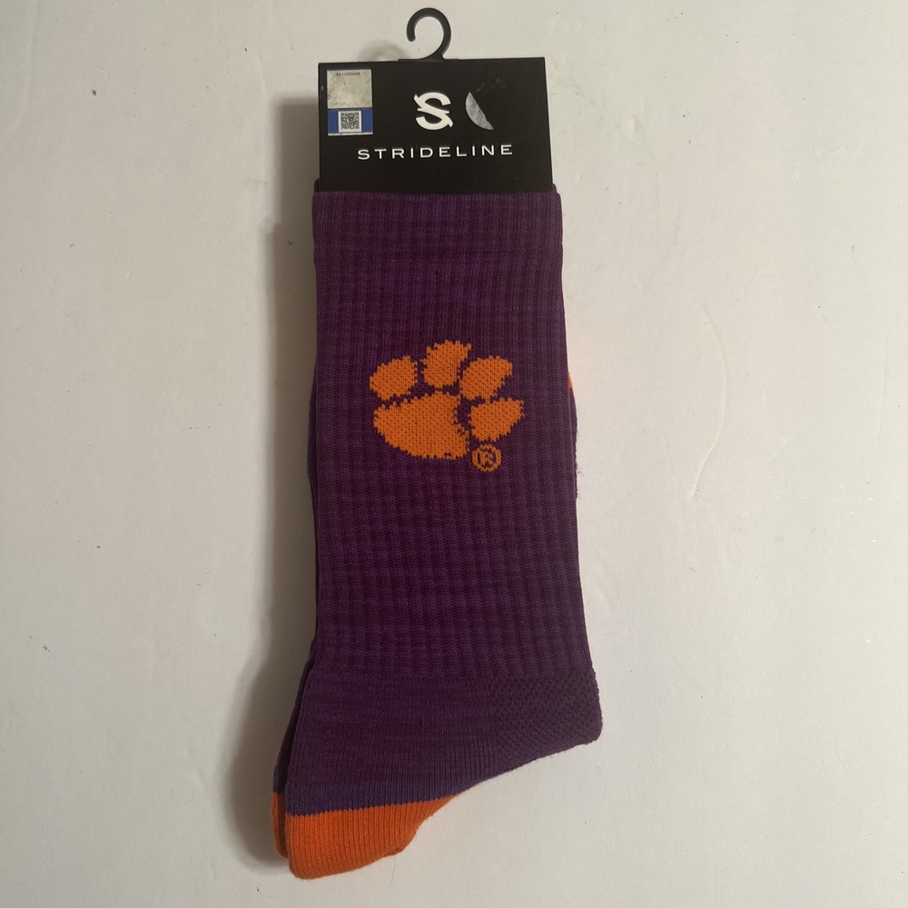 New! Clemson Tigers - Strideline - Mens Crew Sock - Purple/Orange - Paw