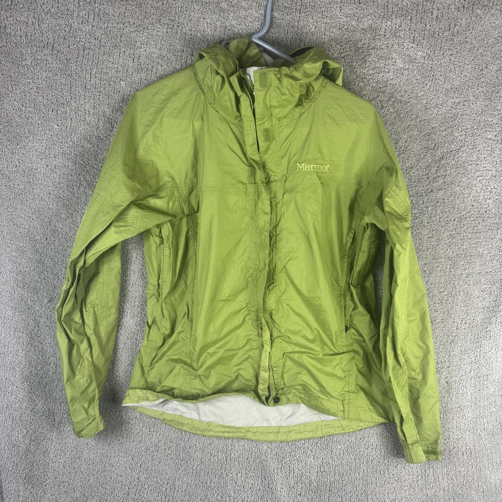 Marmot Jacket Womens Medium Green Hooded Lightweight Windbreaker Full Zip Nylon