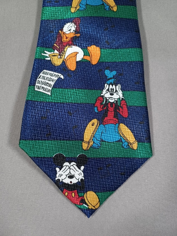 Disney Mickey Unlimited Tie Blue Green Goofy Donald Music Mouse