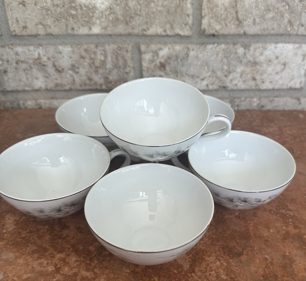 Autumn Pine VIOLET Set of 6 Japanese Tea Cups with Pine Cone and Needle Design
