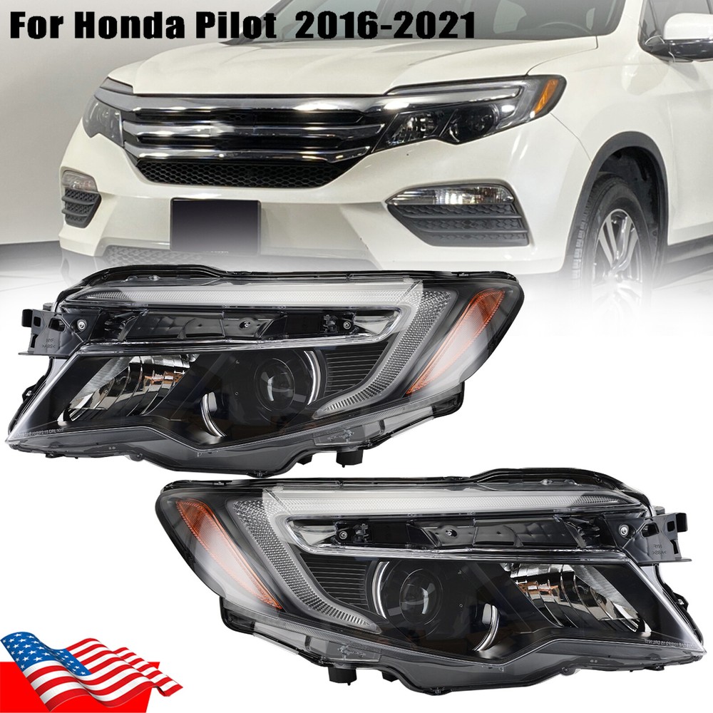 2016-2021 Honda Pilot & 2017-2020 Ridgeline Black Halogen Headlight Headlamp Pair