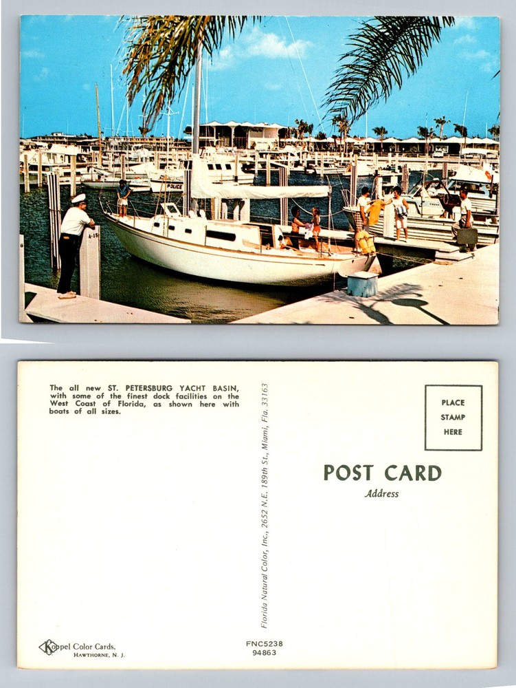St Petersburg, FL-Florida, Tampa Bay Yacht Basin Docks Captain Vintage Postcard