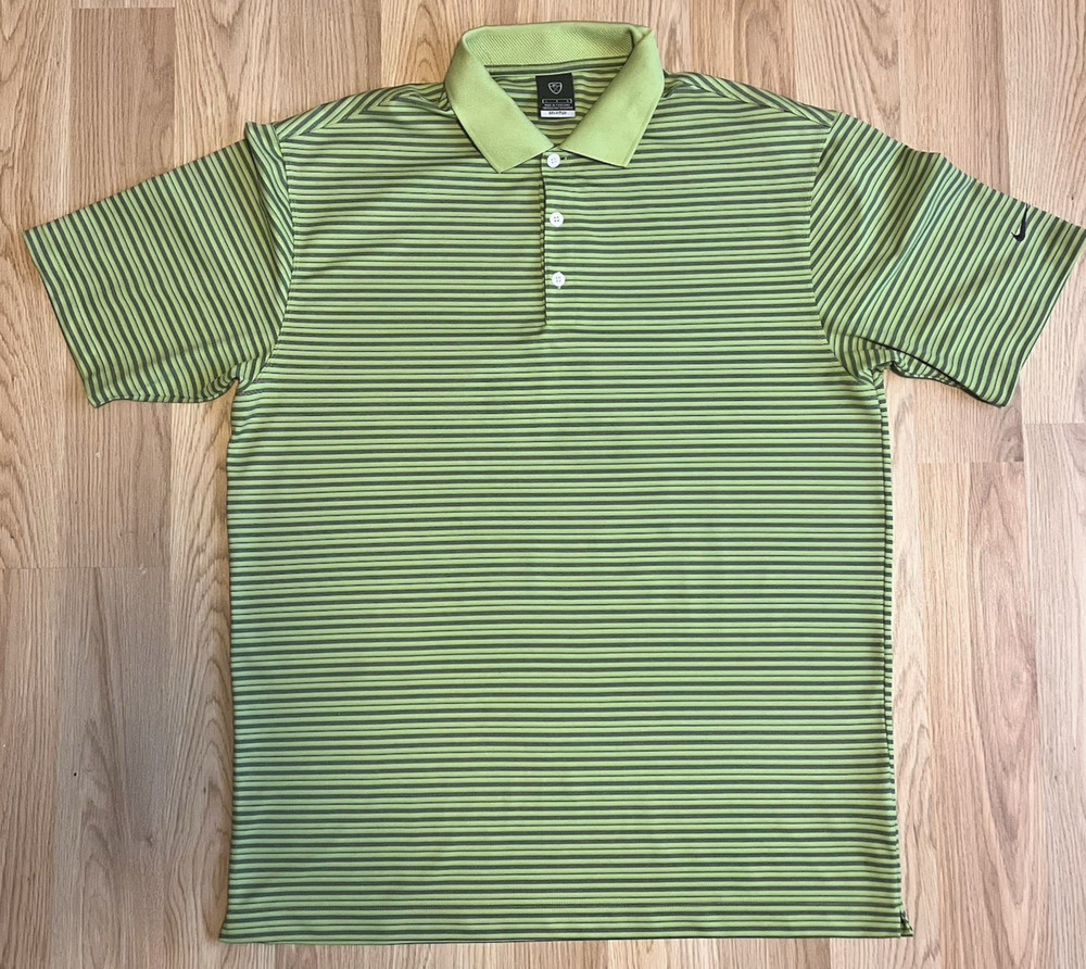 Nike Shirt Men’s Large Green Polo 1/4 Button Stripe  Dri Fit UV Performance