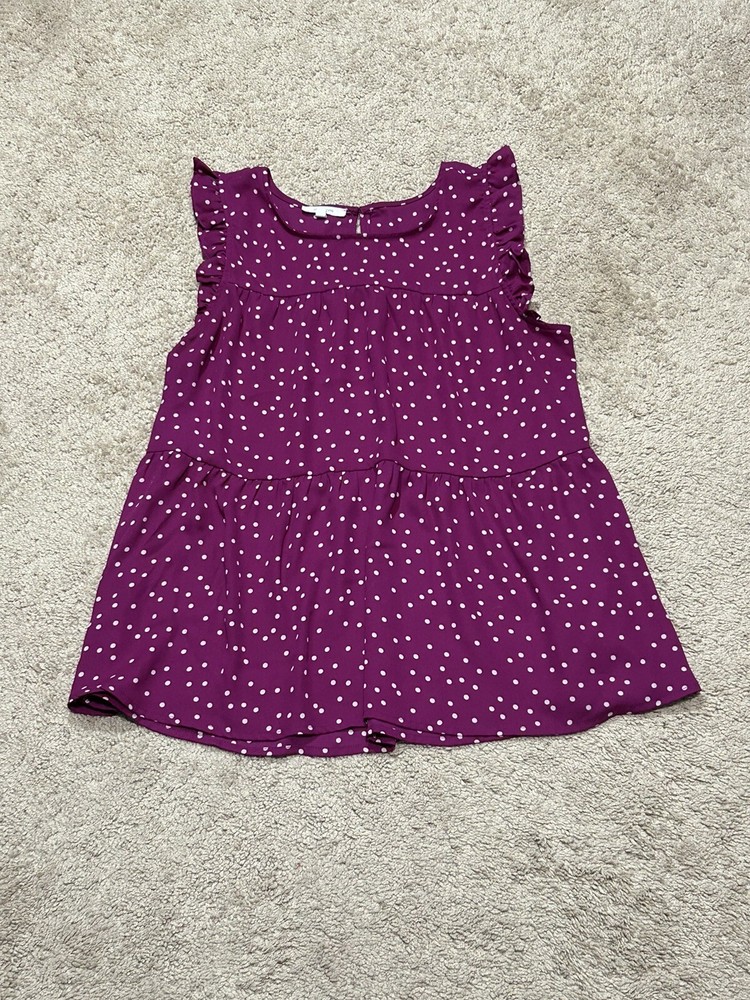 Maurices Womens Shirt Size Medium Multicolor Polka Dot Ruffle Lightweight Flowy