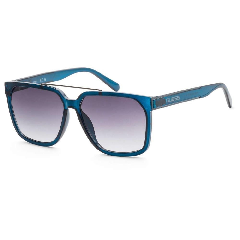 Guess Men's 60mm Shiny Blue Smoke Lenses 100% UV Protection Square Sunglasses