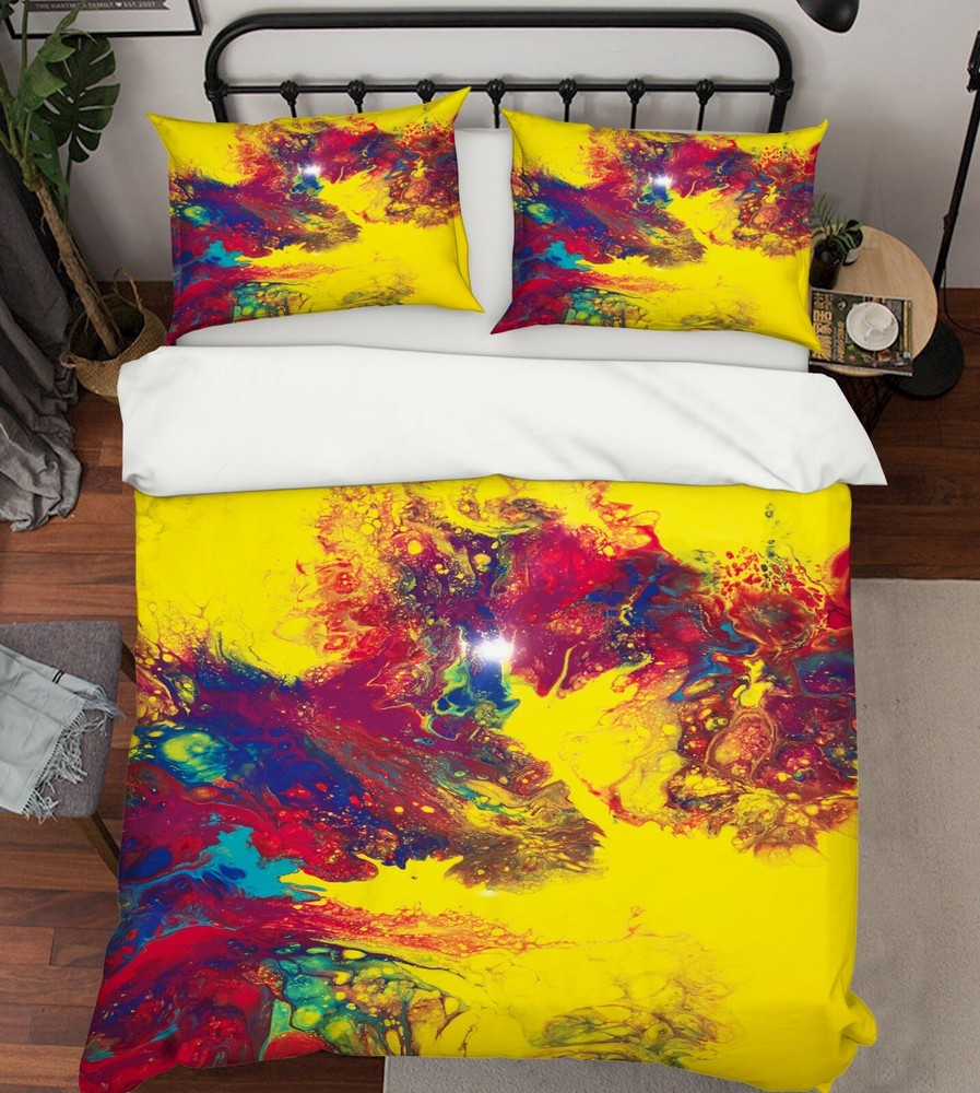 3D Yellow Red A015 Bed Pillowcases Quilt Duvet Cover Euphoric Pouring Zoe