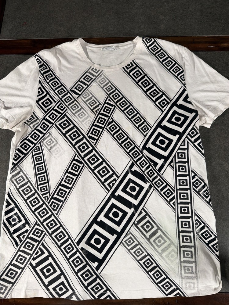 Versace Collection Shirt Mens Large White Graphic Print AOP Logo Slim Fit