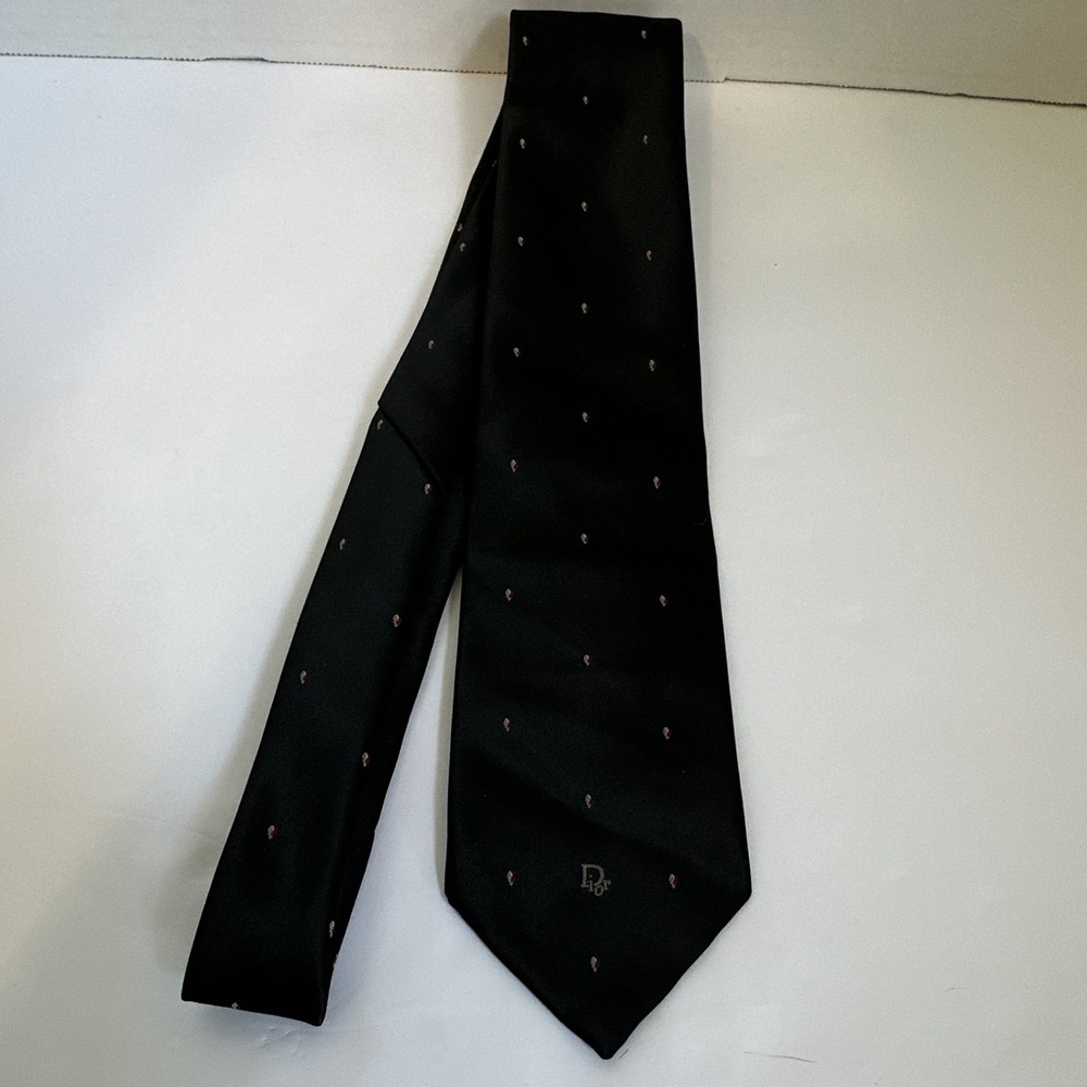 Christian Dior Men's Black/Red/White Geometric Woven Silk Tie, Pointed, Logo