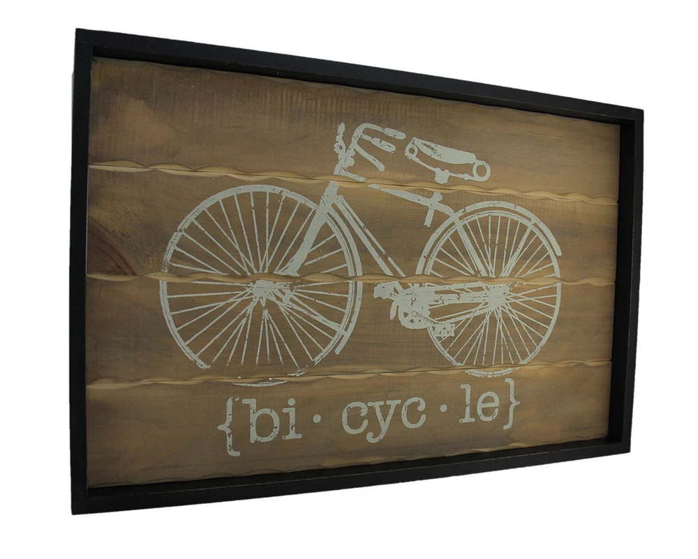Zeckos Distressed Finish Retro Bicycle Wooden Wall Hanging