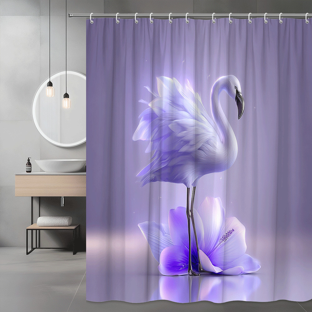 Purple Swan Floral Shower Curtain, Fantasy Bird Print