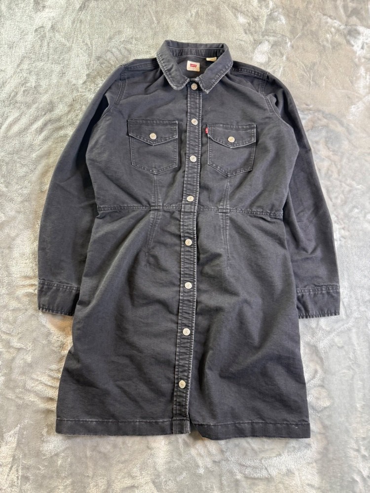 Levi's Women's Denim Shirt Dress Large Black Western Long Sleeve Button Front L