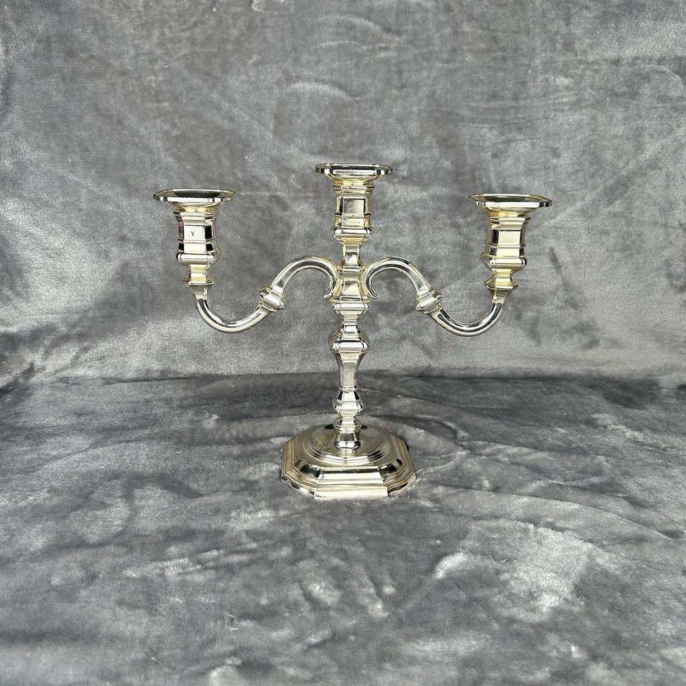Vintage BMF Silver Tone Candelabra Three Prong Taper Candle Holder