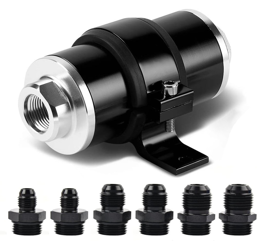 30 Micron Inline Fuel Filter with Billet Aluminum Bracket AN6/AN8/AN10