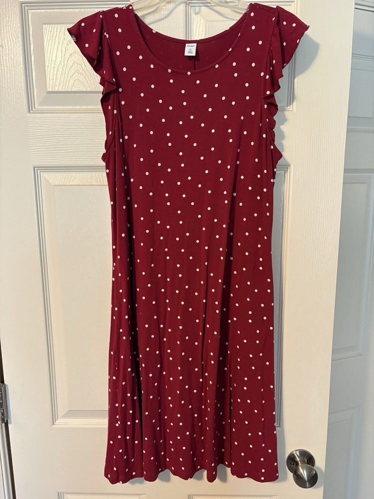 Old Navy Women’s Large Tall Polka Dot Sleeveless Ruffles Dress, Knee-Length
