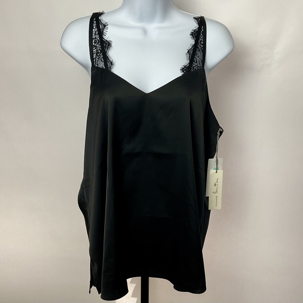 Nine Britton Women's Lauri Lace Trim Cami L Top Black New with Tags
