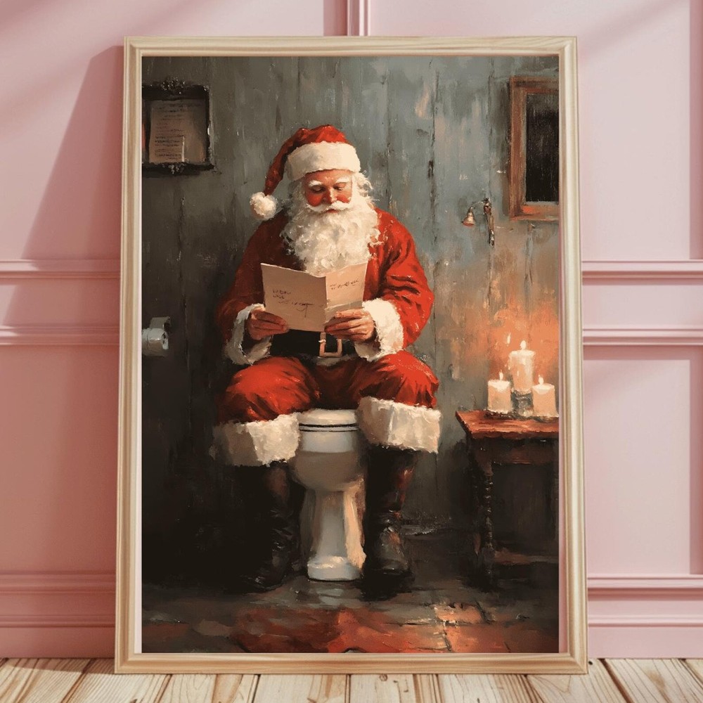 Christmas Santa Bathroom Wall Art Bathroom Wall Art Santa Claus Print Bathroom