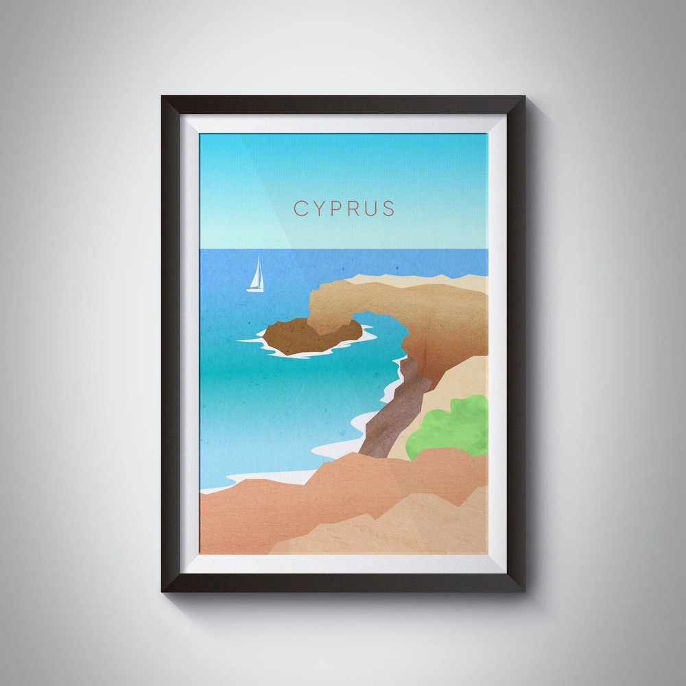 Cyprus Minimal Travel Poster Bridge Of Lovers Travel Print Mediterranean Sea