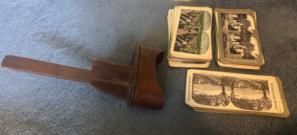 Antique Wooden Stereoscope Photo Viewer With Large Lot Of Cards