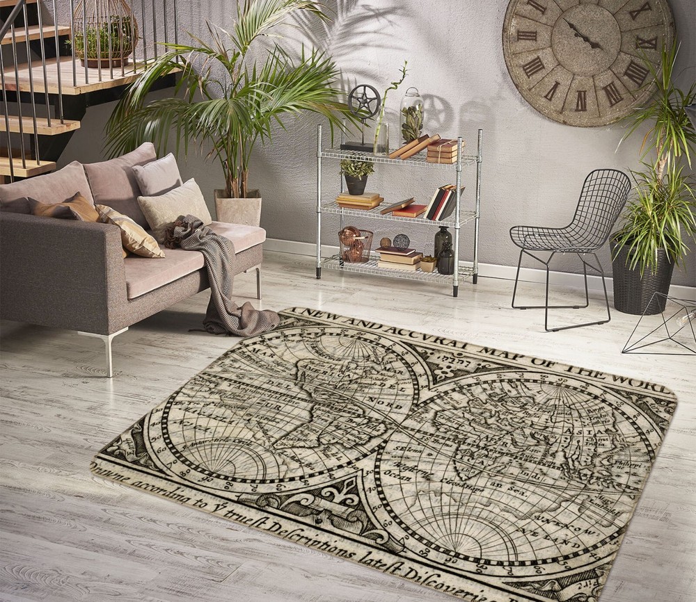 3D Retro Lines 345BNO World Map Non-Slip Rug Elegant Photo Carpet Romy