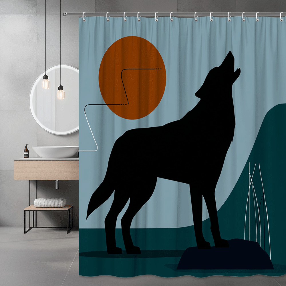 Wolf Silhouette Moon Shower Curtain Abstract Nature Print