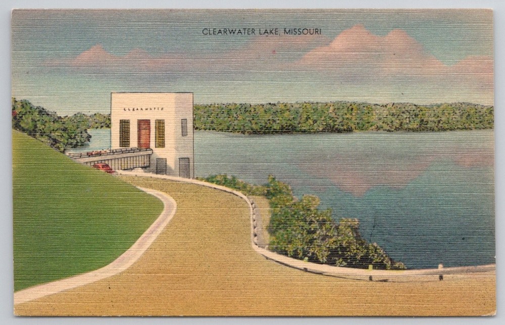 Clearwater Lake & Dam Control Tower Piedmont MO Linen Postcard Ozarks
